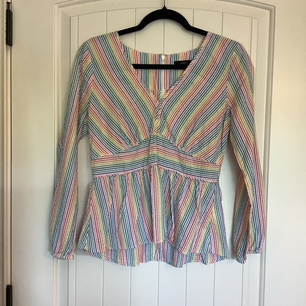 J. Crew Peplum Striped Blouse‎ 🌈🎀💕